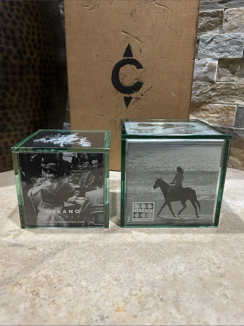 2 Vintage Glass Photo Cubes Picture Frames